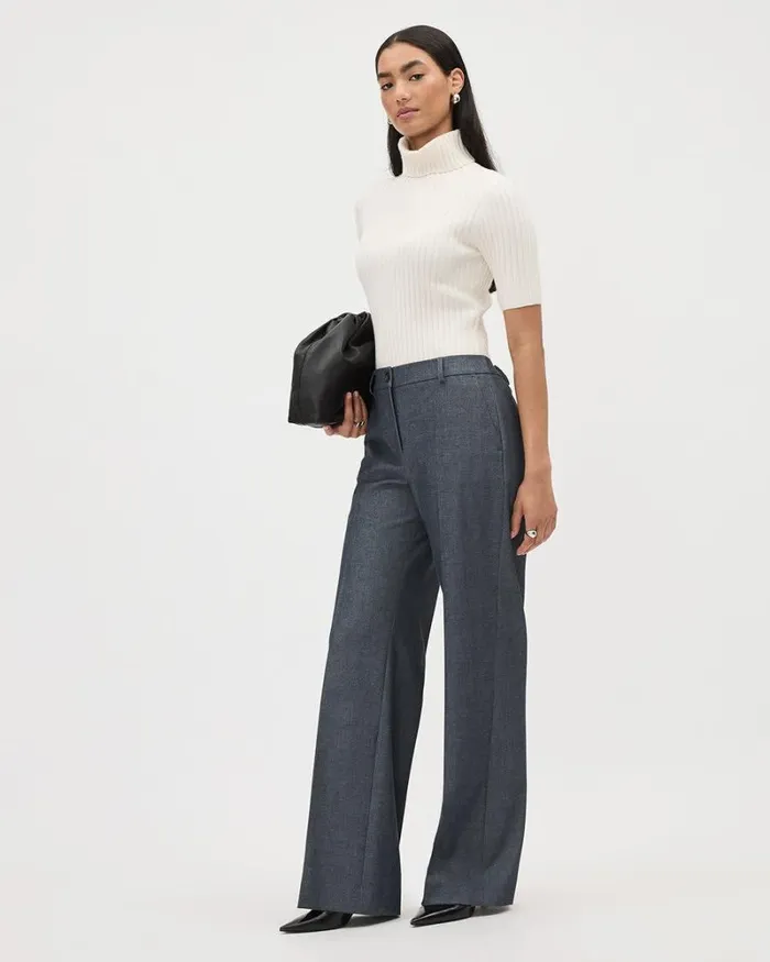 RWandCO Wide Leg MidRise WideLeg Chambray Pant Dark Denim 8211 Women