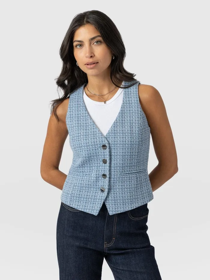 Saint And Sofia Blazers Women Astrid Waistcoat 8211 Pale Blue Pale Blue