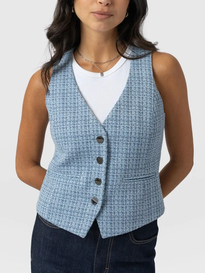 Saint And Sofia Blazers Women Astrid Waistcoat 8211 Pale Blue Pale Blue
