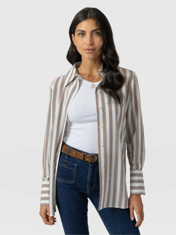 Saint And Sofia Blouses and Shirts Women Reagan Tie Shirt 8211 Beige Stripe Beige Stripe Saint And Sofia Blouses and Shirts Women Reagan Tie Shirt 8211 Beige Stripe Beige Stripe
