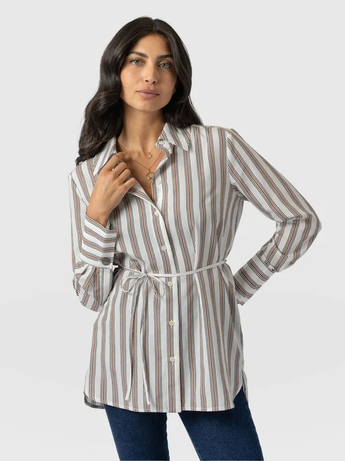 Saint And Sofia Blouses and Shirts Women Reagan Tie Shirt 8211 Beige Stripe Beige Stripe