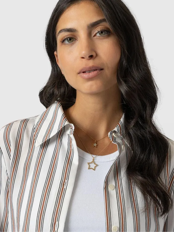 Saint And Sofia Blouses and Shirts Women Reagan Tie Shirt 8211 Beige Stripe Beige Stripe