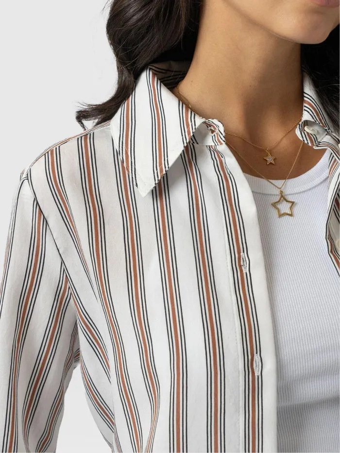 Saint And Sofia Blouses and Shirts Women Reagan Tie Shirt 8211 Beige Stripe Beige Stripe
