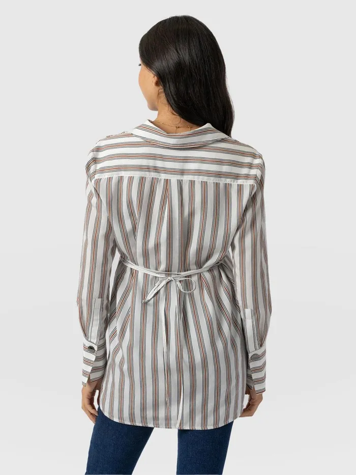 Saint And Sofia Blouses and Shirts Women Reagan Tie Shirt 8211 Beige Stripe Beige Stripe