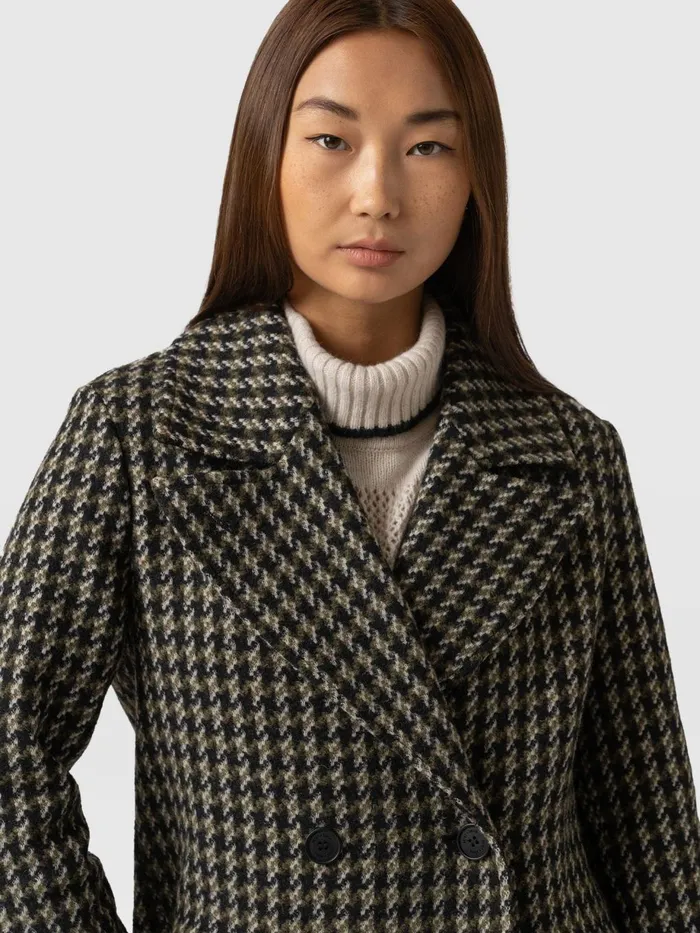 Saint And Sofia Coats and Jackets Women Hampton Coat 8211 Olive Houndstooth Olive Houndstooth