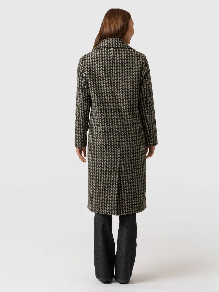 Saint And Sofia Coats and Jackets Women Hampton Coat 8211 Olive Houndstooth Olive Houndstooth