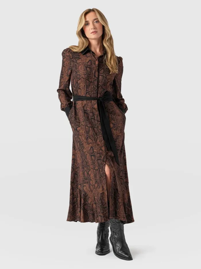 Saint And Sofia Dresses Women Jacqueline Shirt Dress 8211 Brown Snake Brown Snake