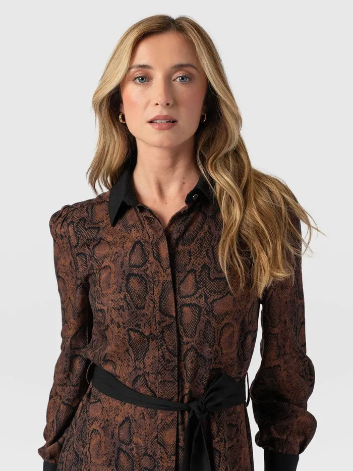 Saint And Sofia Dresses Women Jacqueline Shirt Dress 8211 Brown Snake Brown Snake