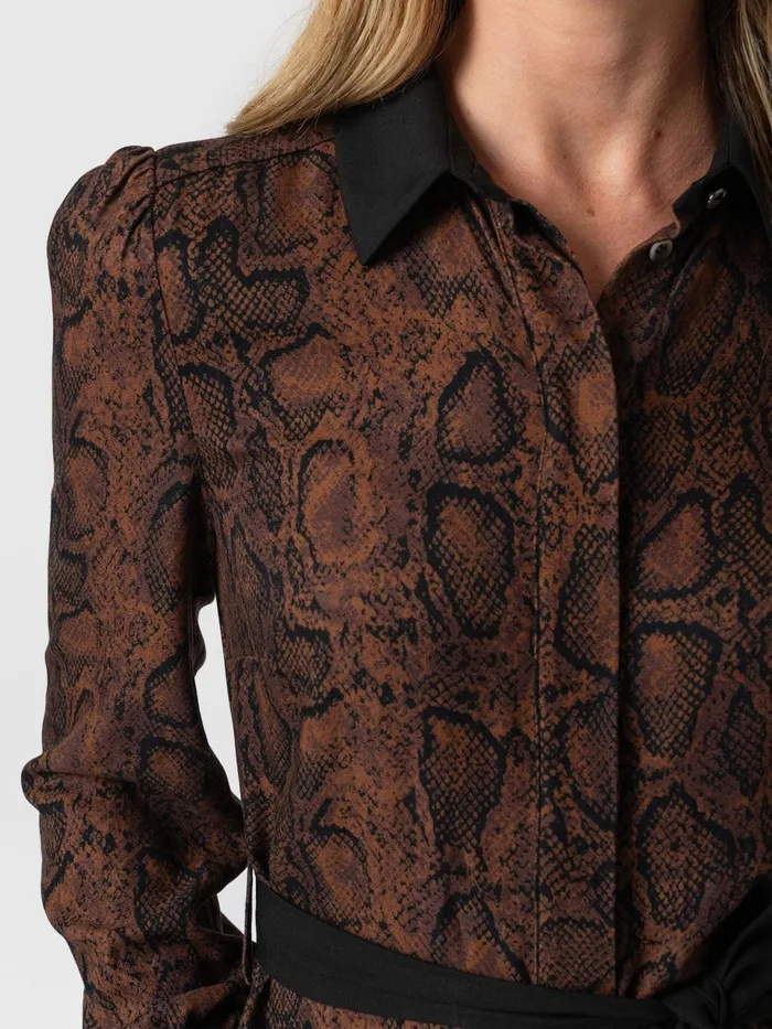 Saint And Sofia Dresses Women Jacqueline Shirt Dress 8211 Brown Snake Brown Snake