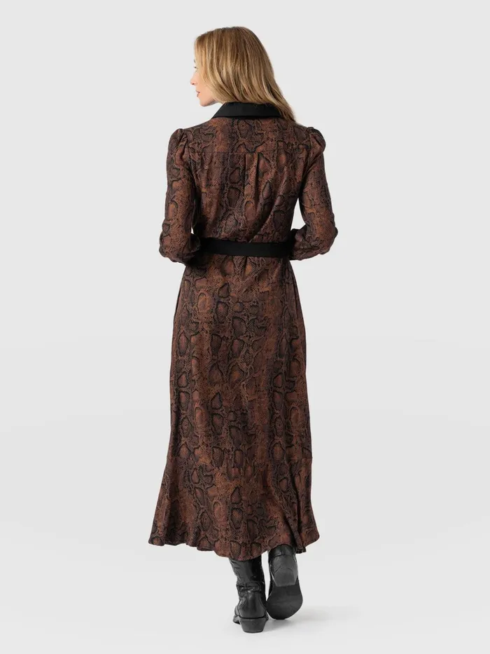 Saint And Sofia Dresses Women Jacqueline Shirt Dress 8211 Brown Snake Brown Snake