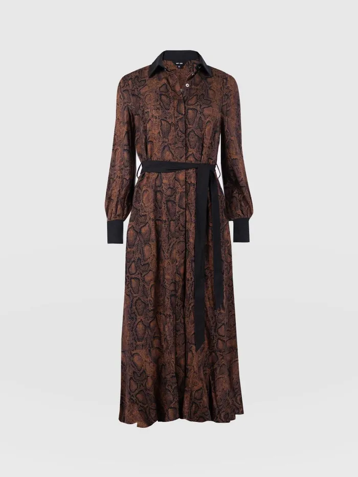 Saint And Sofia Dresses Women Jacqueline Shirt Dress 8211 Brown Snake Brown Snake