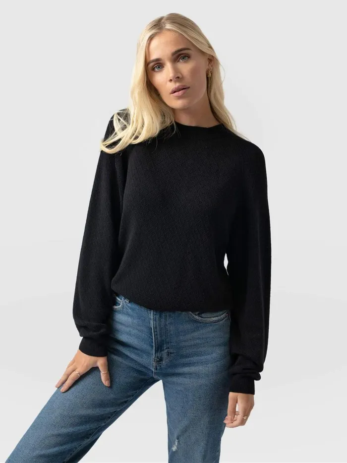Saint And Sofia Knitwear Women Diamond Knit Sweater 8211 Black Black