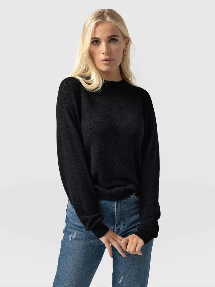 Saint And Sofia Knitwear Women Diamond Knit Sweater 8211 Black Black