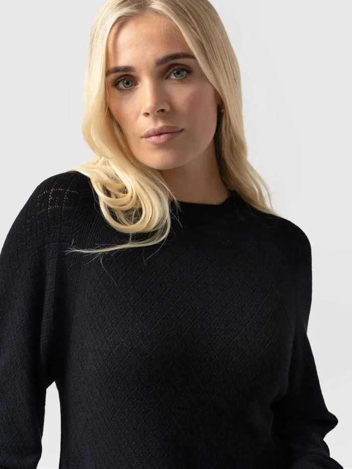 Saint And Sofia Knitwear Women Diamond Knit Sweater 8211 Black Black