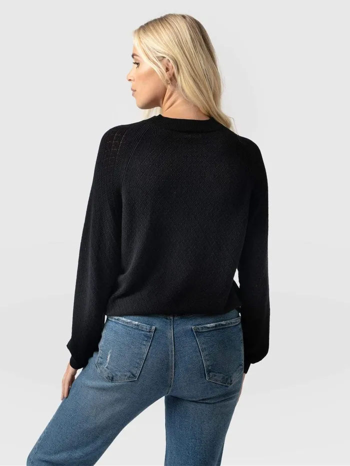 Saint And Sofia Knitwear Women Diamond Knit Sweater 8211 Black Black