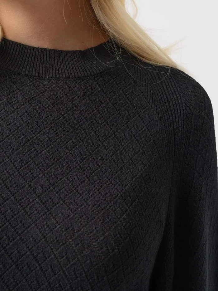 Saint And Sofia Knitwear Women Diamond Knit Sweater 8211 Black Black