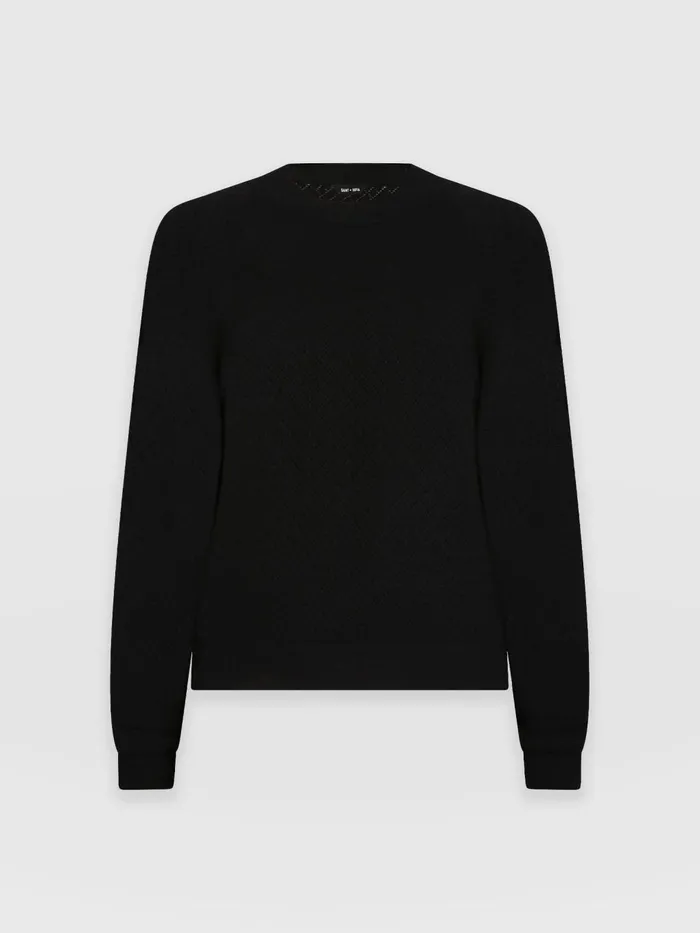 Saint And Sofia Knitwear Women Diamond Knit Sweater 8211 Black Black