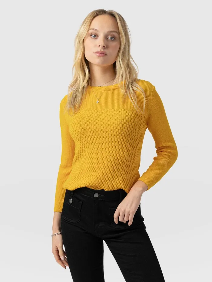 Saint And Sofia Knitwear Women Honeycomb Rib Sweater 8211 Yellow Yellow