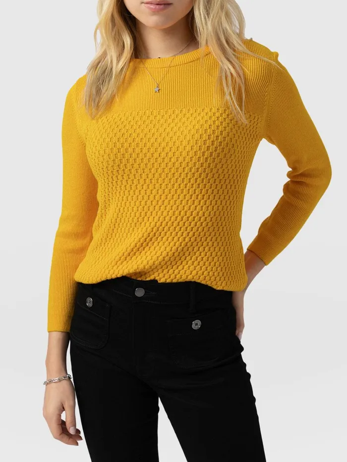 Saint And Sofia Knitwear Women Honeycomb Rib Sweater 8211 Yellow Yellow