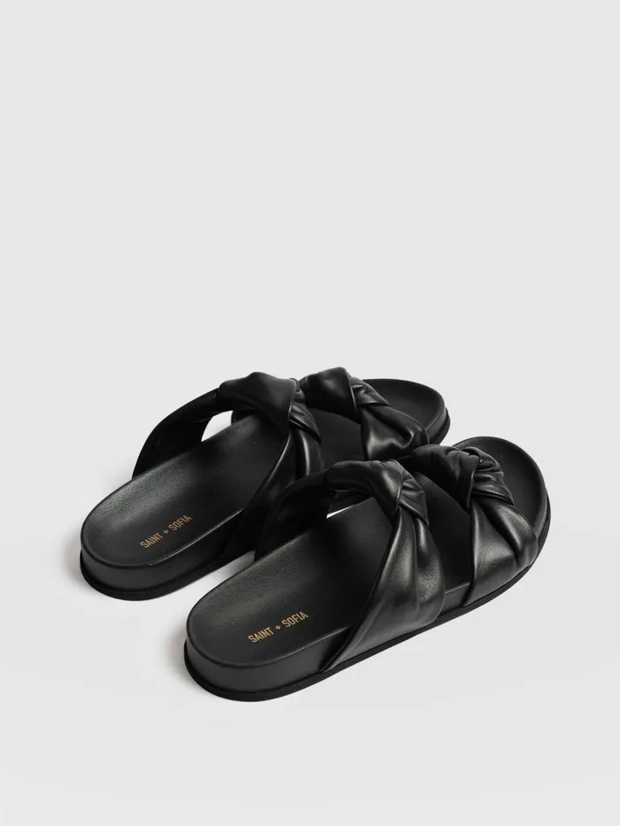 Saint And Sofia Leather Women Kingston Knot Sandal 8211 Black Black