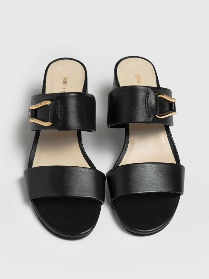 Saint And Sofia Leather Women Maida Block Heeled Mules 8211 Black Black
