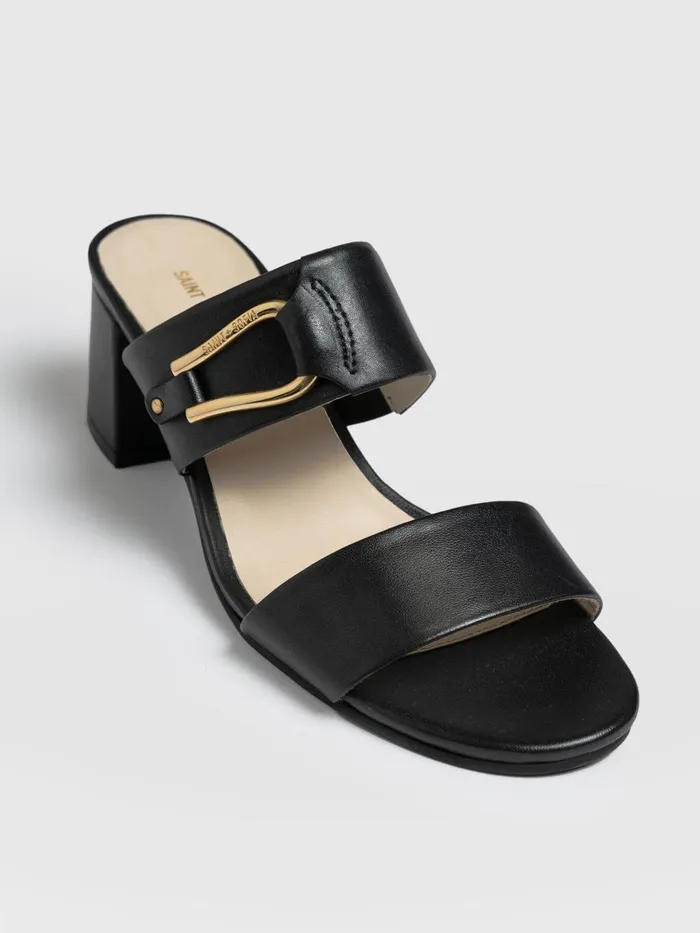 Saint And Sofia Leather Women Maida Block Heeled Mules 8211 Black Black