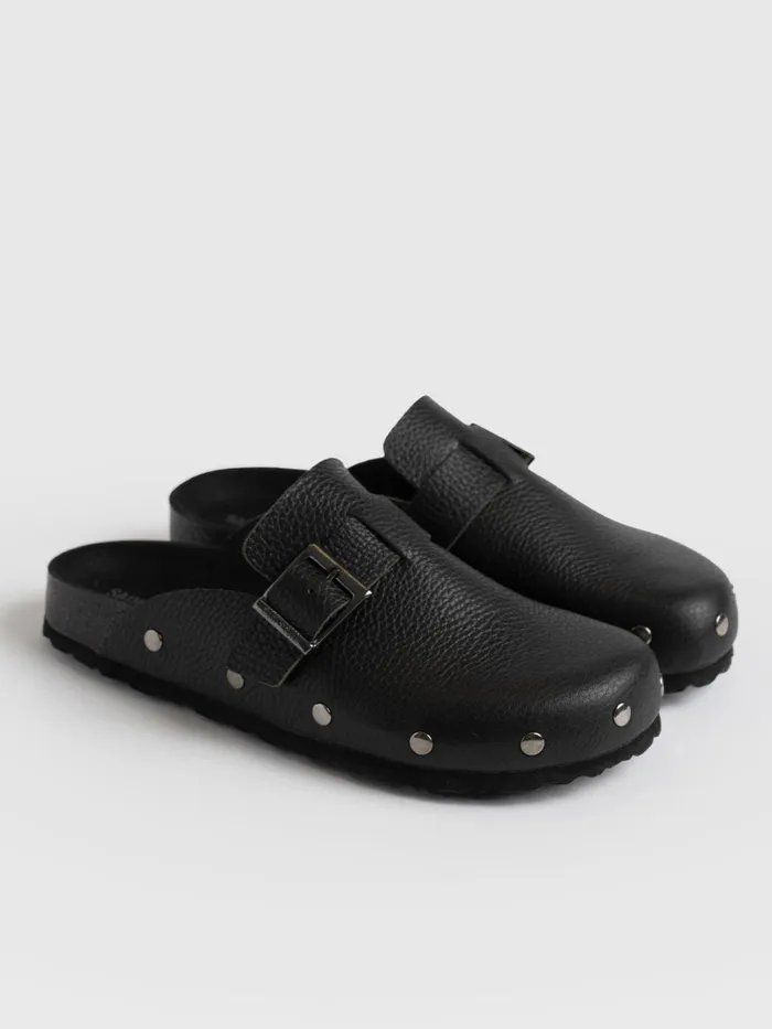 Saint And Sofia Leather Women Studded Clogs 8211 Black Black