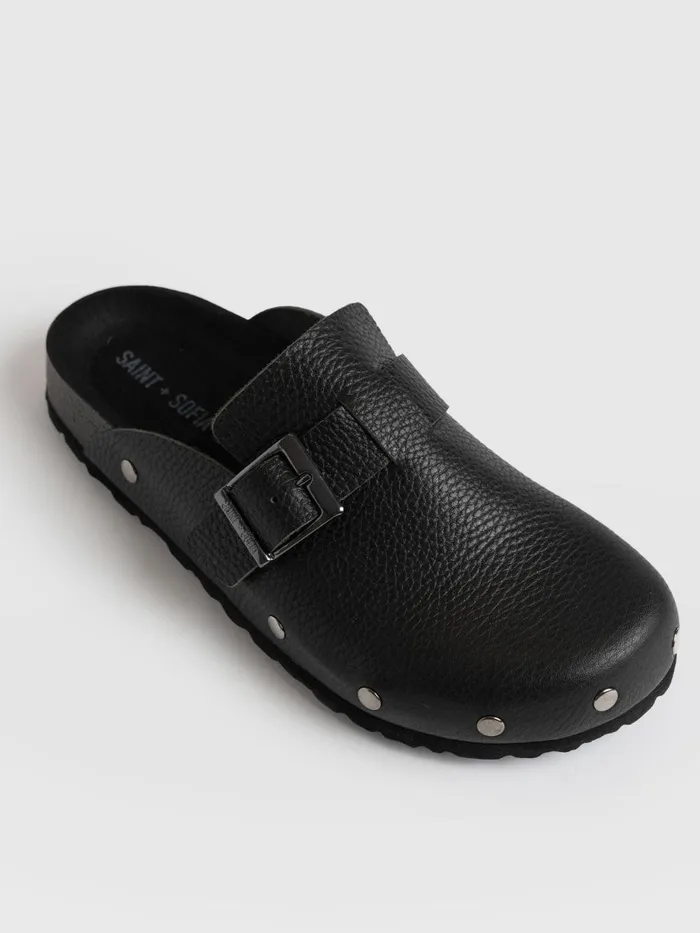 Saint And Sofia Leather Women Studded Clogs 8211 Black Black