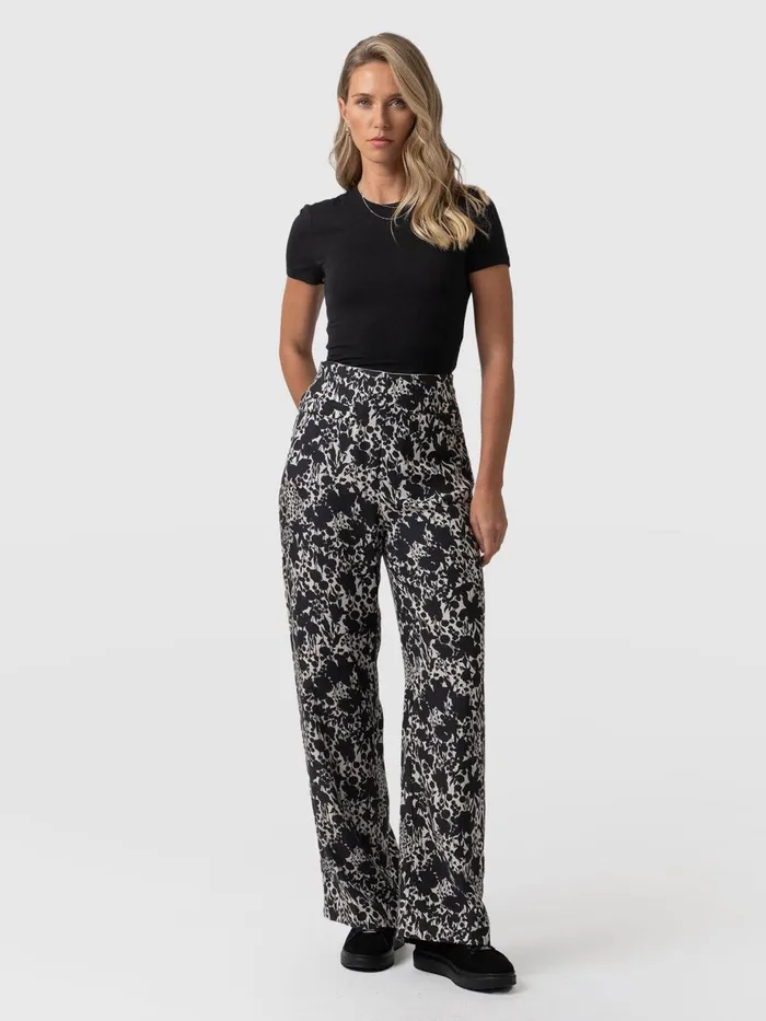 Saint And Sofia Pants Women Sienna High Waisted Pant 8211 Black Cream Floral Black Cream Floral
