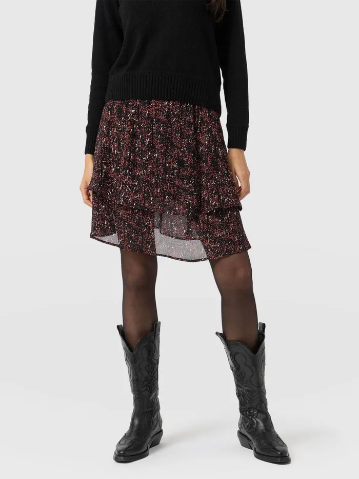 Saint And Sofia Skirts Women Etta Mini Layered Skirt 8211 Red Ditsy Leopard Red Ditsy Leopard