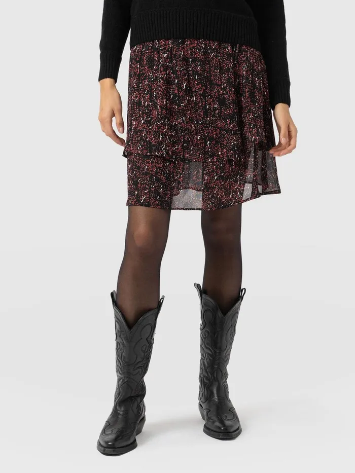 Saint And Sofia Skirts Women Etta Mini Layered Skirt 8211 Red Ditsy Leopard Red Ditsy Leopard
