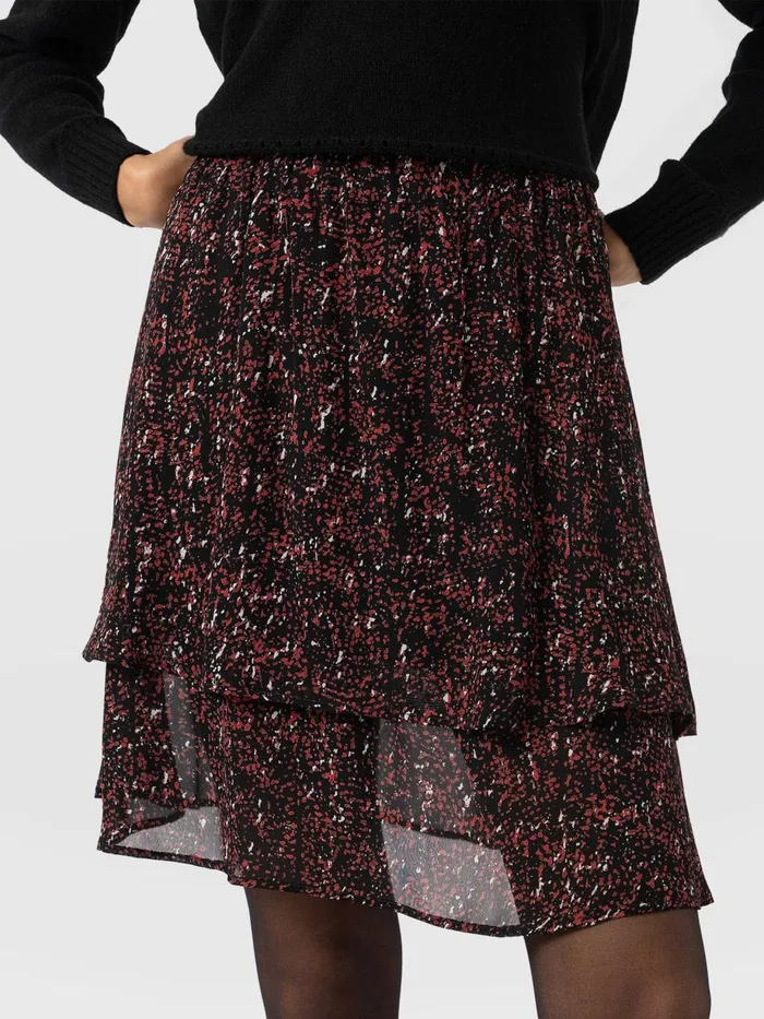 Saint And Sofia Skirts Women Etta Mini Layered Skirt 8211 Red Ditsy Leopard Red Ditsy Leopard