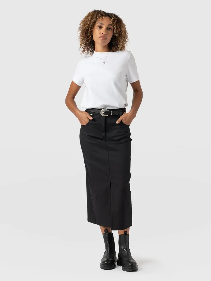 Saint And Sofia Skirts Women Raye Pencil Midi Denim Skirt 8211 Black Black