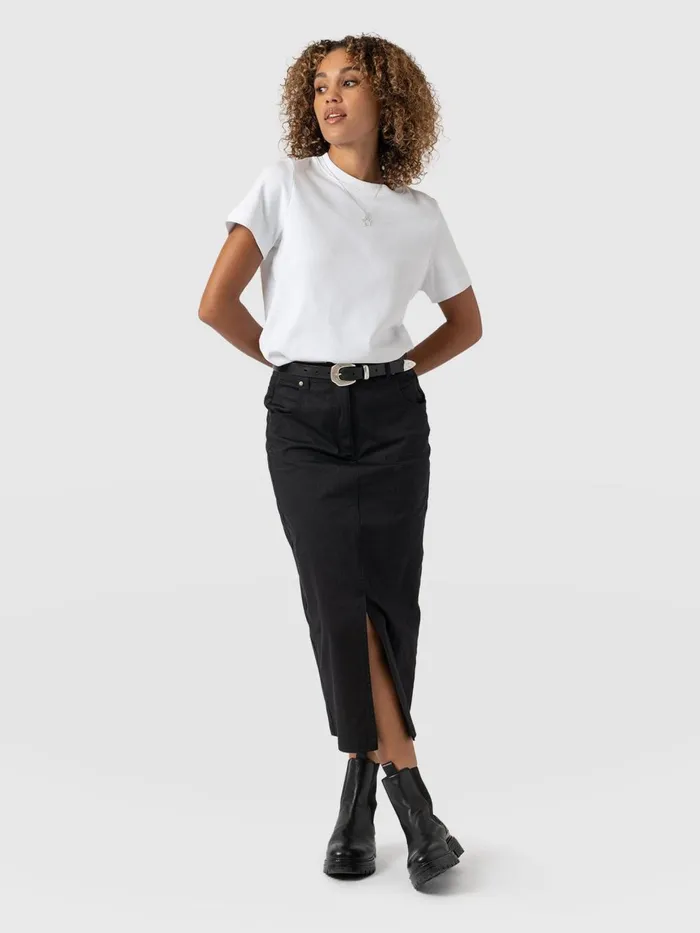 Saint And Sofia Skirts Women Raye Pencil Midi Denim Skirt 8211 Black Black