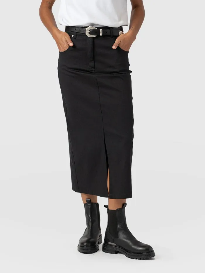 Saint And Sofia Skirts Women Raye Pencil Midi Denim Skirt 8211 Black Black