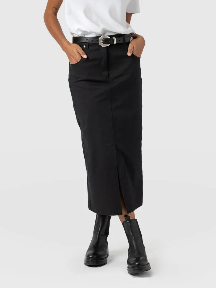 Saint And Sofia Skirts Women Raye Pencil Midi Denim Skirt 8211 Black Black