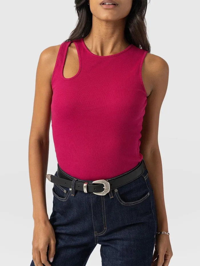 Saint And Sofia TShirts and Tanks Women Axel Cut Out Vest 8211 Fuchsia Pink Fuchsia Pink