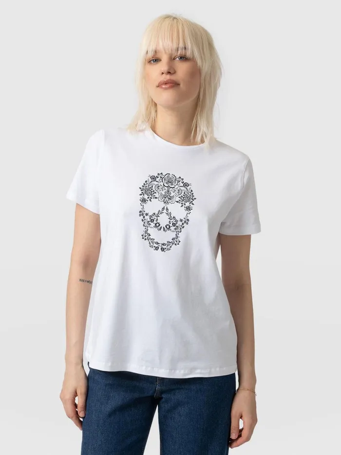Saint And Sofia TShirts and Tanks Women Boyfriend Tee 8211 White Skull White Skull Saint And Sofia TShirts and Tanks Women Boyfriend Tee 8211 White Skull White Skull