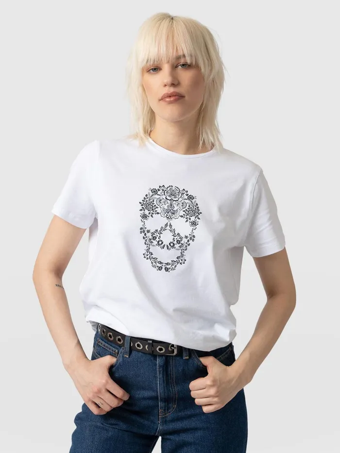 Saint And Sofia TShirts and Tanks Women Boyfriend Tee 8211 White Skull White Skull
