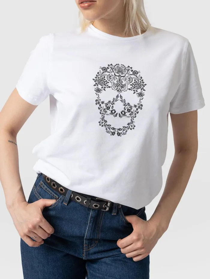 Saint And Sofia TShirts and Tanks Women Boyfriend Tee 8211 White Skull White Skull