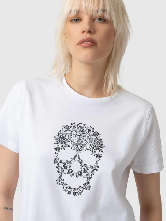 Saint And Sofia TShirts and Tanks Women Boyfriend Tee 8211 White Skull White Skull