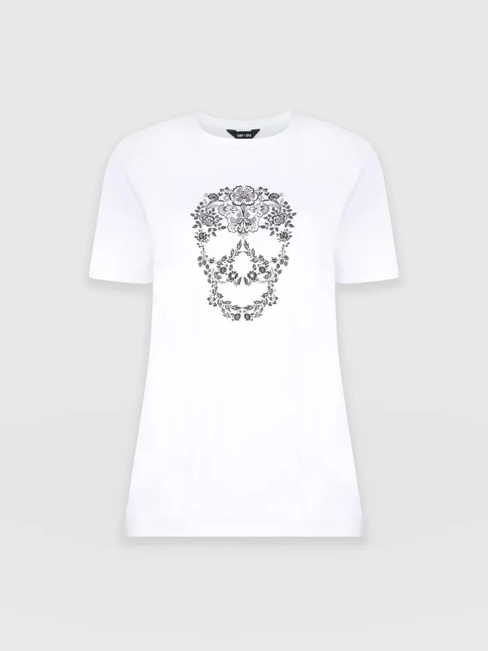 Saint And Sofia TShirts and Tanks Women Boyfriend Tee 8211 White Skull White Skull
