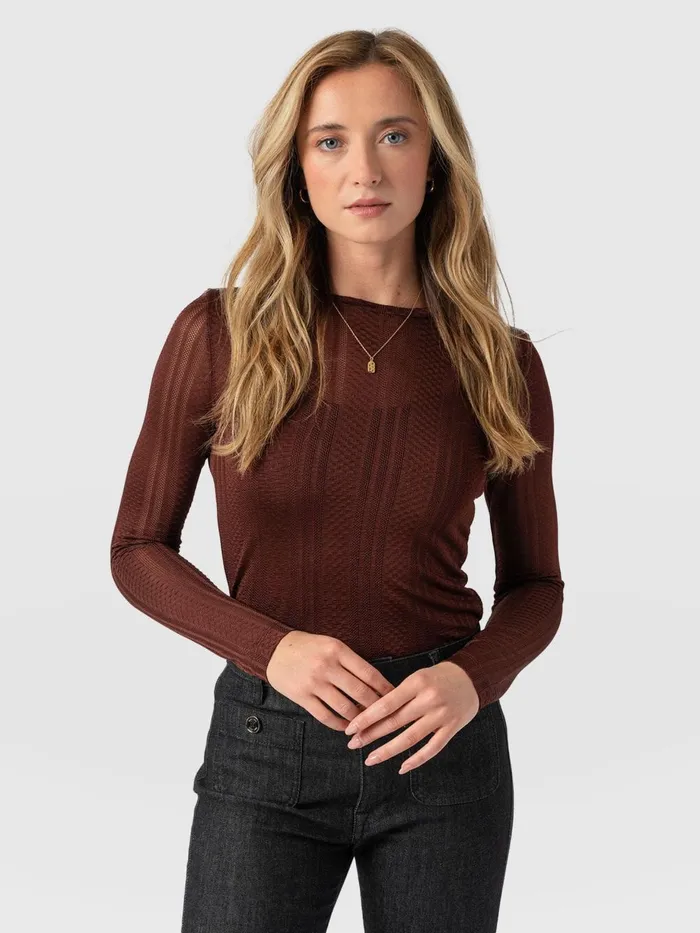 Saint And Sofia TShirts and Tanks Women Demi Lace Long Sleeve Tee 8211 Maroon Maroon Saint And Sofia TShirts and Tanks Women Demi Lace Long Sleeve Tee 8211 Maroon Maroon