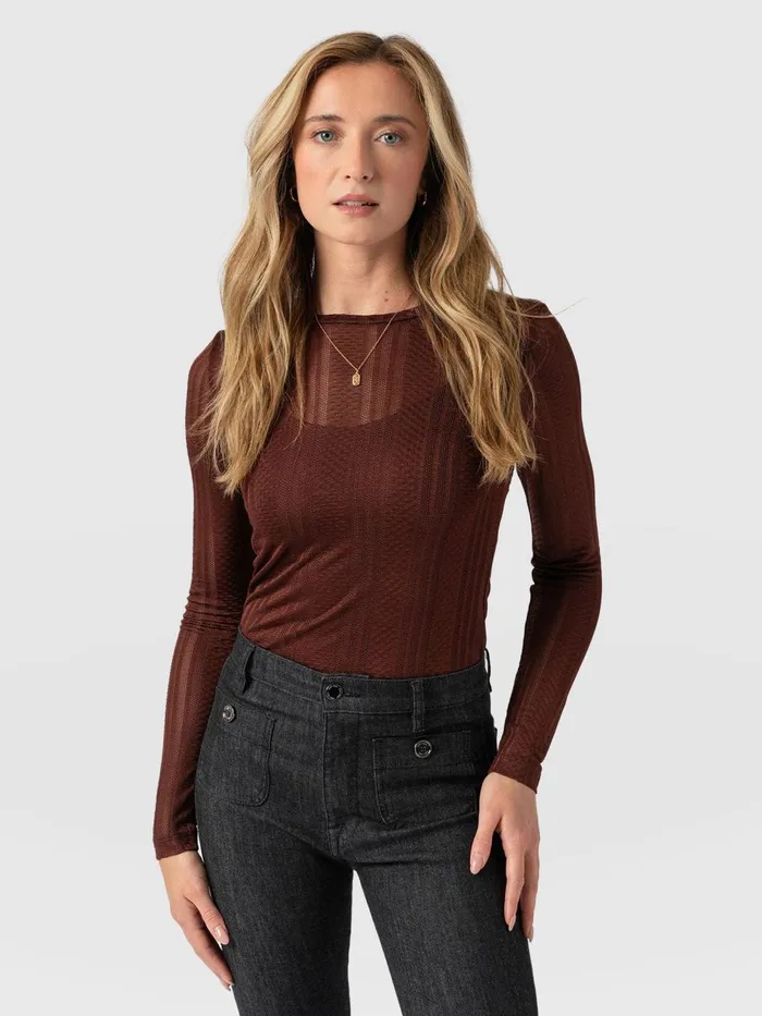 Saint And Sofia TShirts and Tanks Women Demi Lace Long Sleeve Tee 8211 Maroon Maroon