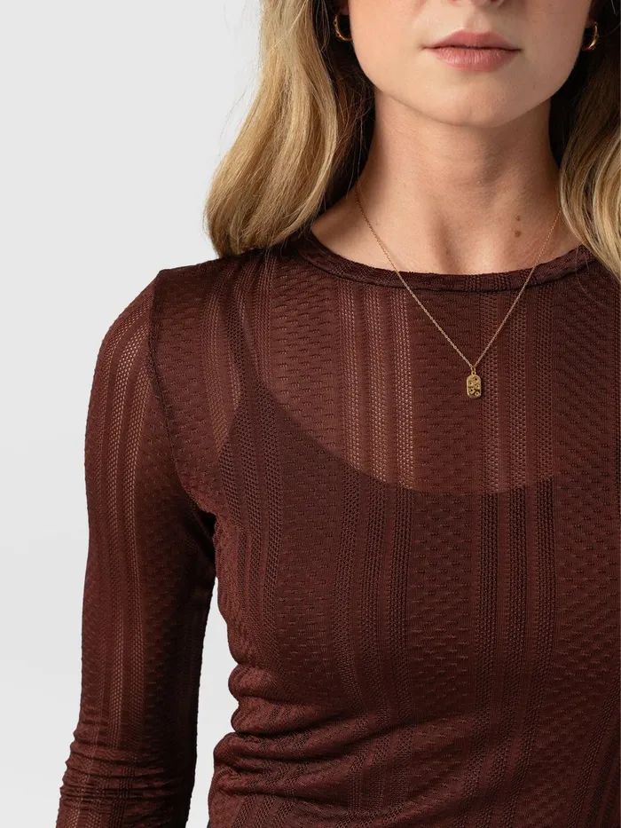 Saint And Sofia TShirts and Tanks Women Demi Lace Long Sleeve Tee 8211 Maroon Maroon