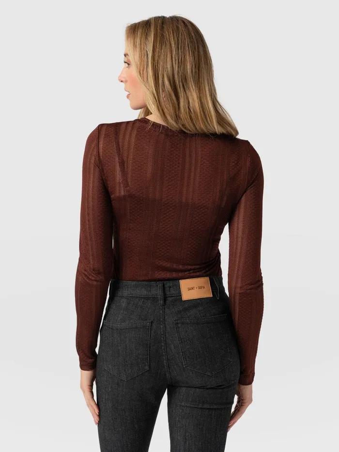 Saint And Sofia TShirts and Tanks Women Demi Lace Long Sleeve Tee 8211 Maroon Maroon