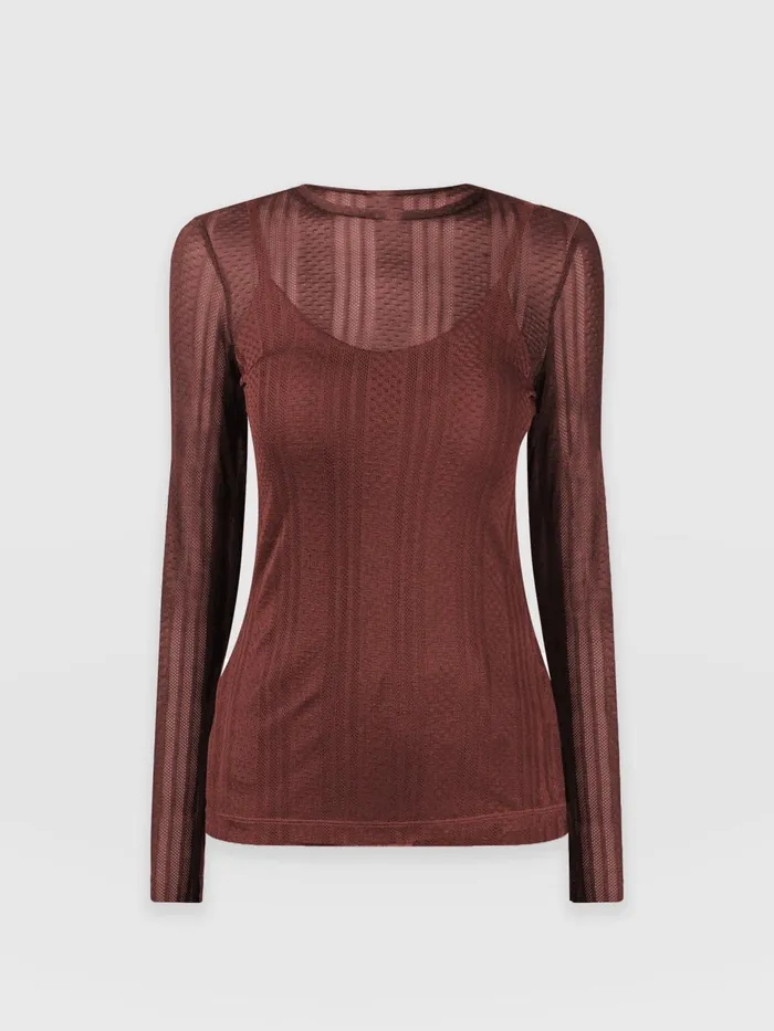 Saint And Sofia TShirts and Tanks Women Demi Lace Long Sleeve Tee 8211 Maroon Maroon