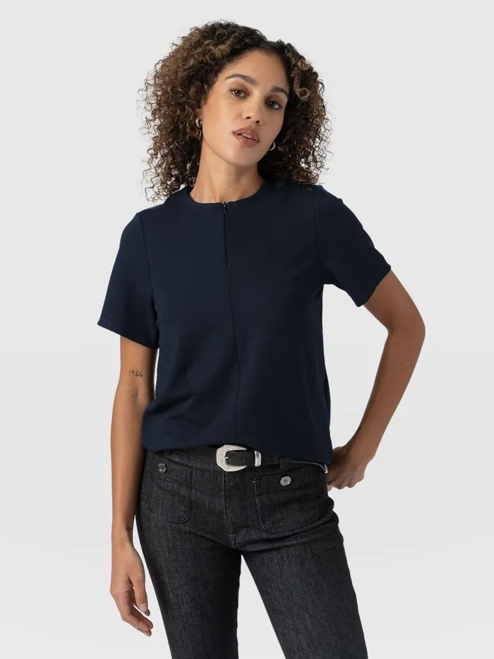 Saint And Sofia TShirts and Tanks Women Keller Zip Up Tee 8211 Navy Navy