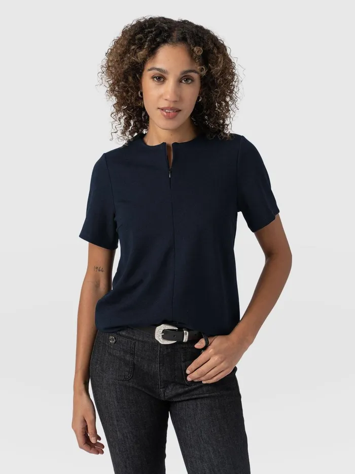 Saint And Sofia TShirts and Tanks Women Keller Zip Up Tee 8211 Navy Navy