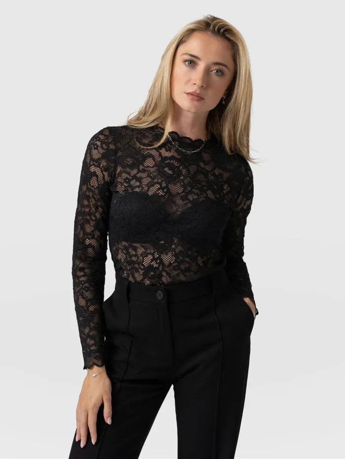 Saint And Sofia TShirts and Tanks Women Miranda Lace Tee 8211 Black Black